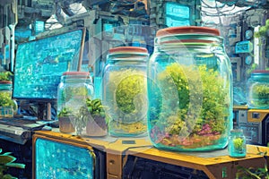 Futuristic Biolabs: High-Tech Terrariums and Indoor Plant Innovations.