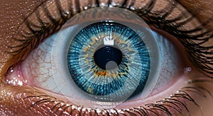 Futuristic Biometric Security Concept: Detailed Macro of a Digital Eye with Binary Code for Technology and AI