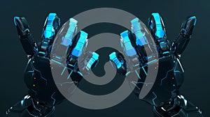 Futuristic black and blue bionic arms with wires isolated illustration in cartoon format. 3D illustration of robotic