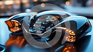 Futuristic Black Car Interior with Illuminated Controls