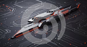 High-Tech Spaceship on Digital Circuit Board Background