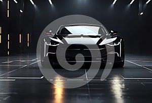 Futuristic black sport car wallpaper, car background, automotive banner with copy space text