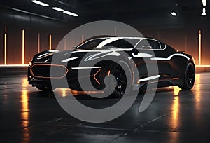 Futuristic black sport car wallpaper, car background, automotive banner with copy space text