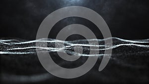 Futuristic black and white dot wave. Abstract digital particle wave. Technological background. Dark background. Digital background