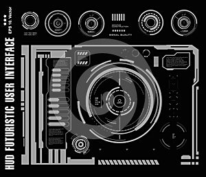 Futuristic black and white HUD, virtual touch user interface in flat design virtual reality technology screen