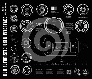 Futuristic black and white HUD, virtual touch user interface in flat design virtual reality technology screen