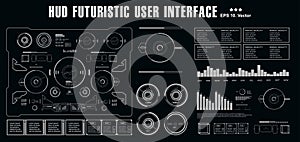 Futuristic black and white HUD, virtual touch user interface in flat design virtual reality technology screen, target