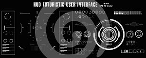 Futuristic black and white HUD, virtual touch user interface in flat design virtual reality technology screen, target