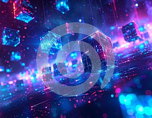 Blockchain Digital Data Cubes in Futuristic Network Technology Concept