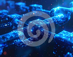 Futuristic Blockchain Network Technology with Digital Data Chains and Cyber Security Concept