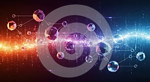 Futuristic blockchain network nodes and data flow abstract technology background