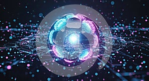 Futuristic blockchain sphere network digital data flow abstract technology background