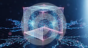 Futuristic blockchain technology cube digital network secure data processing technology