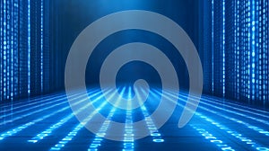 Futuristic blue binary code backdrop creates a tech atmosphere in virtual space