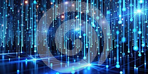 Futuristic Blue Binary Code Matrix Background Visualizing Data Flow and Digital Communication in a Dynamic Cyber Space