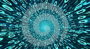 Futuristic Blue Binary Code Tunnel Data Stream Background