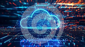 Futuristic blue cloud illustration with glowing network patterns