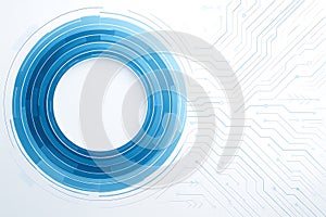 Futuristic blue concentric circles and digital circuit board pattern