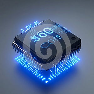 Futuristic Blue CPU Processor Glowing with Power