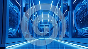 Futuristic Blue Data Center Corridor