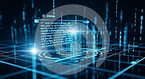 Futuristic Blue Data Stream: Digital Code, Binary Numbers, and Abstract Technology