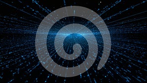 Futuristic blue data stream tunnel