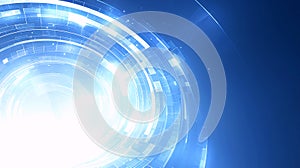 Futuristic Blue Digital Interface with Concentric Circles and Data Streams