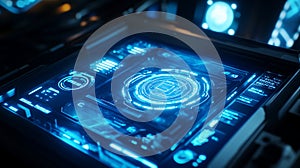 Futuristic Blue Digital Interface Technology Screen Panel ui hud neon data dark light shiny space