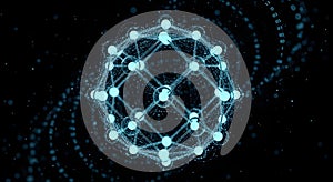 Futuristic Blue Digital Sphere of Interconnected Data Nodes and Binary Code Streams