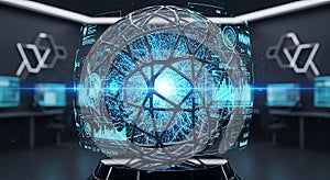 Futuristic Blue Globe with Digital Interface