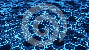 Futuristic Blue Hexagon Grid Pattern Digital Technology Background Abstract Geometric Texture