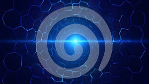 Futuristic Blue Hexagon Pattern with Central Glow Effect