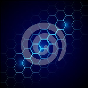 Futuristic blue honeycomb pattern. Hexagonal conceptual background
