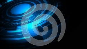 Futuristic blue HUD interface with glowing concentric circles and digital data visualization elements on dark background for high