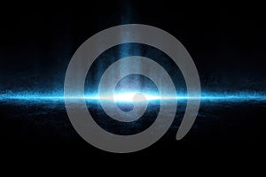 Futuristic blue light horizon beam effect.