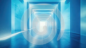 Futuristic blue light tunnel leading to bright future