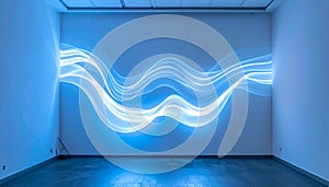 Futuristic Blue Light Wave Art Installation