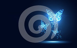Futuristic blue lowpoly Butterfly abstract technology background. Artificial intelligence digital transformation and big data
