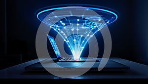 Futuristic blue network data flow emanating from a smartphone