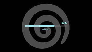 Futuristic blue progress loading bar 0-100 percent on Black Background