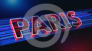 Futuristic Blue Red Paris 3D Perspective Text With Dotted Lines Particle Breeze Effect And Glitter Dust Light Flare