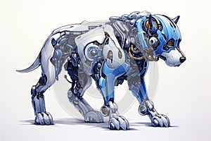 Futuristic Blue Robotic Canine - Sci-Fi Illustration