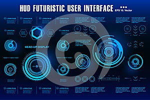 Futuristic blue virtual graphic touch user interface. HUD dashboard display virtual reality technology screen