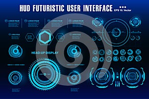 Futuristic blue virtual graphic touch user interface. HUD dashboard display virtual reality technology screen