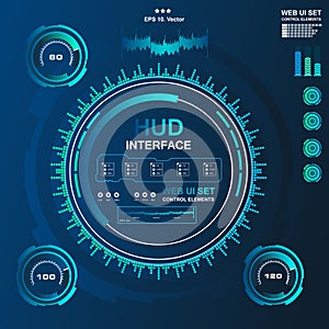 Futuristic blue virtual graphic touch user interface, Music interface, tracks, volume controls