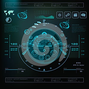 Futuristic blue virtual graphic touch user interface, Music interface, tracks, volume controls