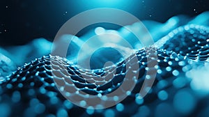 Futuristic blue wave pattern with glowing hexagonal grid, AI