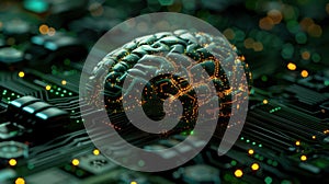 Artificial Intelligence Brain on Computer Circuit Board for Future Technology