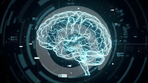 Futuristic Brain Interface with Circular Data HUD and Digital Intelligence Concept