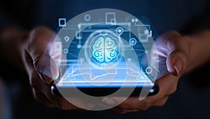 Futuristic brain interface on smartphone, symbolizing ai and innovation